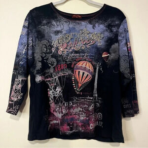 VTG Y2K 90s Embellished Graphic Hot Air Balloon Longsleeve Top